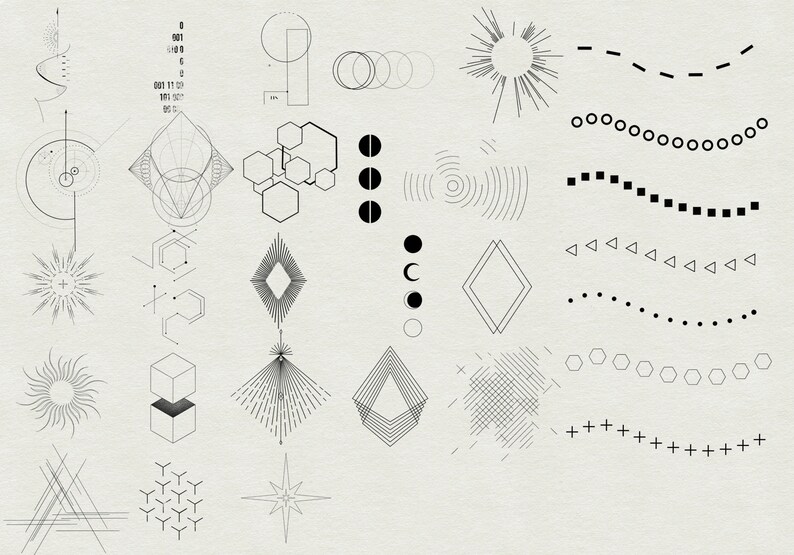 100 Geometric Fine Line Tattoo Procreate Stamp Set - Etsy