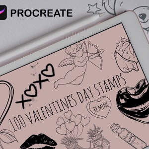 100 znaczków Procreate na Walentynki, zestaw pędzli Love Doodles