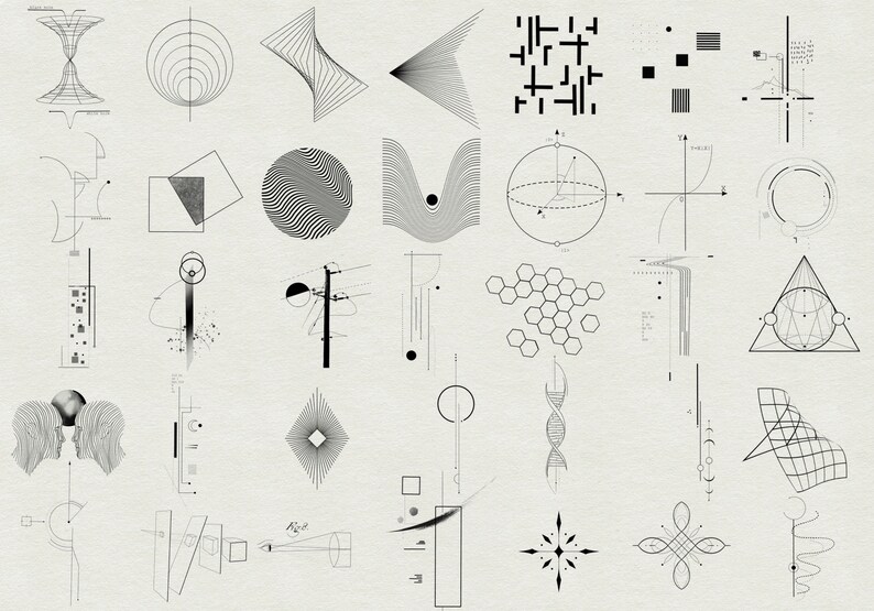100 Geometric Fine Line Tattoo Procreate Stamp Set - Etsy