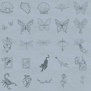 100+ Fine Line and Tiny Tattoo Procreate Stamps, Brush Set - Etsy