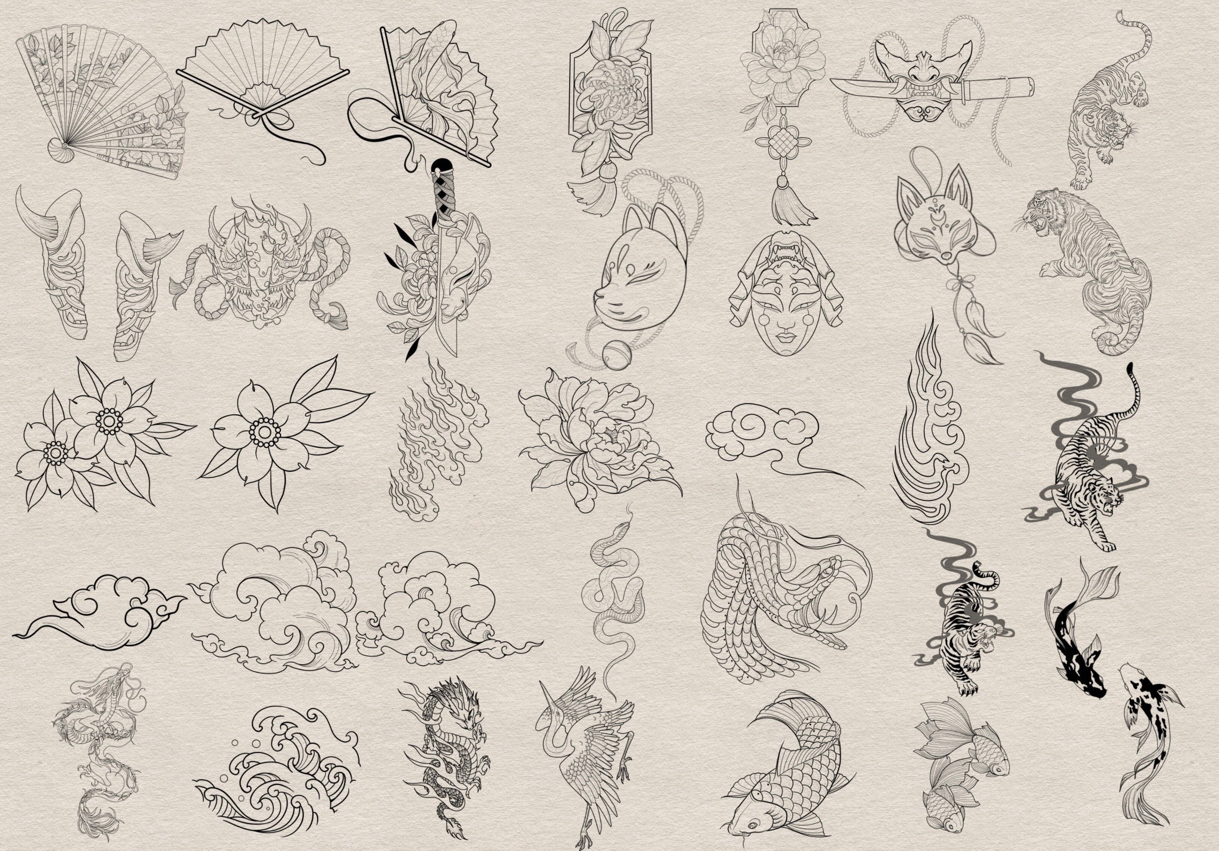 80 Japanese Style Procreate Stamp Set, Tattoo Brush Set, Seamless ...