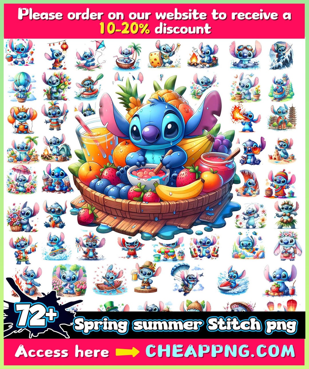 Stitch Springtime Clipart Set, Transparent PNG Images, Commercial Use ...