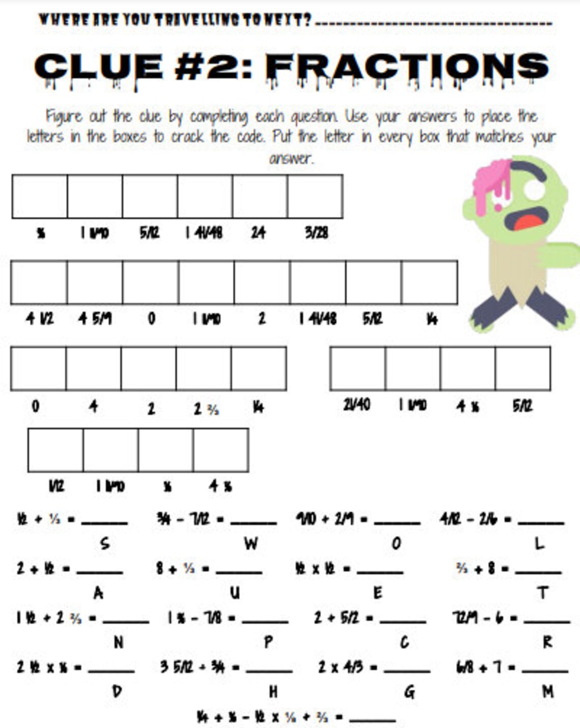 Zombie Math Mystery Math Review 5th 6th 7th 8th Grades | Etsy