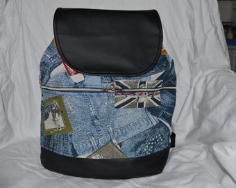 Backpack made of decorative fabric and imitation leather