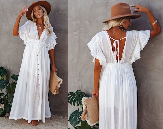 White Summer Dress Boho Dress White Maxi Dress Bohemian White Linen Dress Boho Maxi Dress