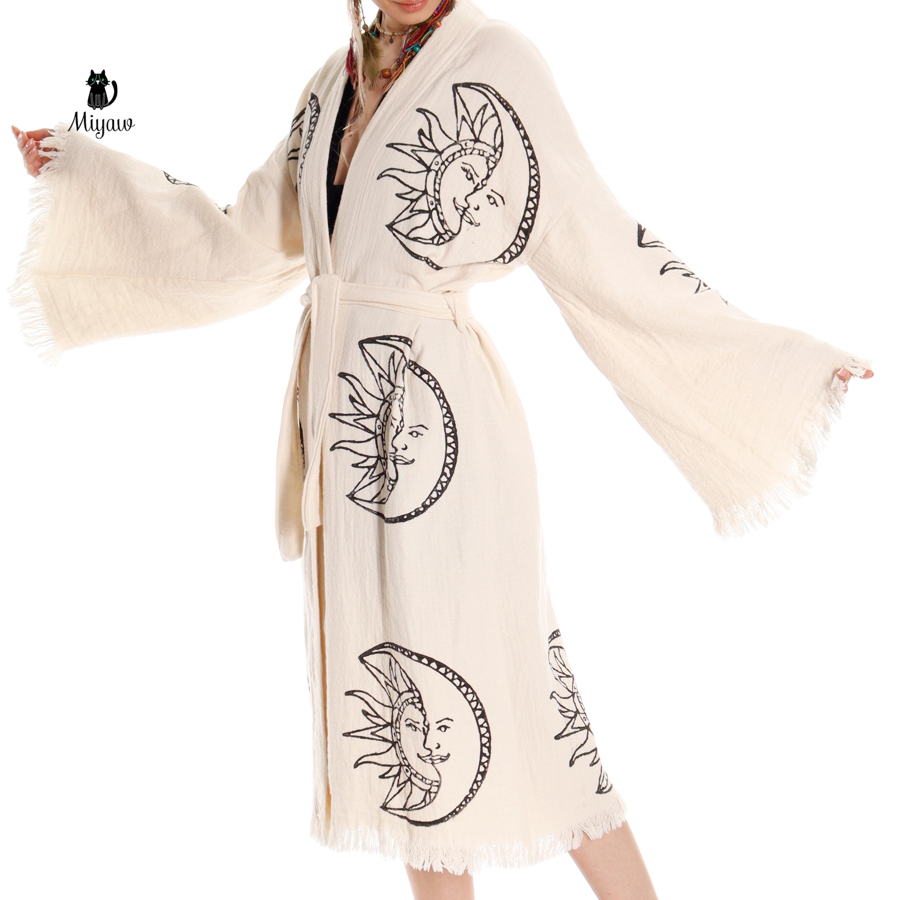 Celestial Handcrafted Beach Cover Up, Boho Moon and Sun Print Kimono ...