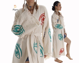 Chic Boho Beach Coverup for Women - Cotton Swimwear Cover Up, gift for mom or wife, Bohemian Resort Wear