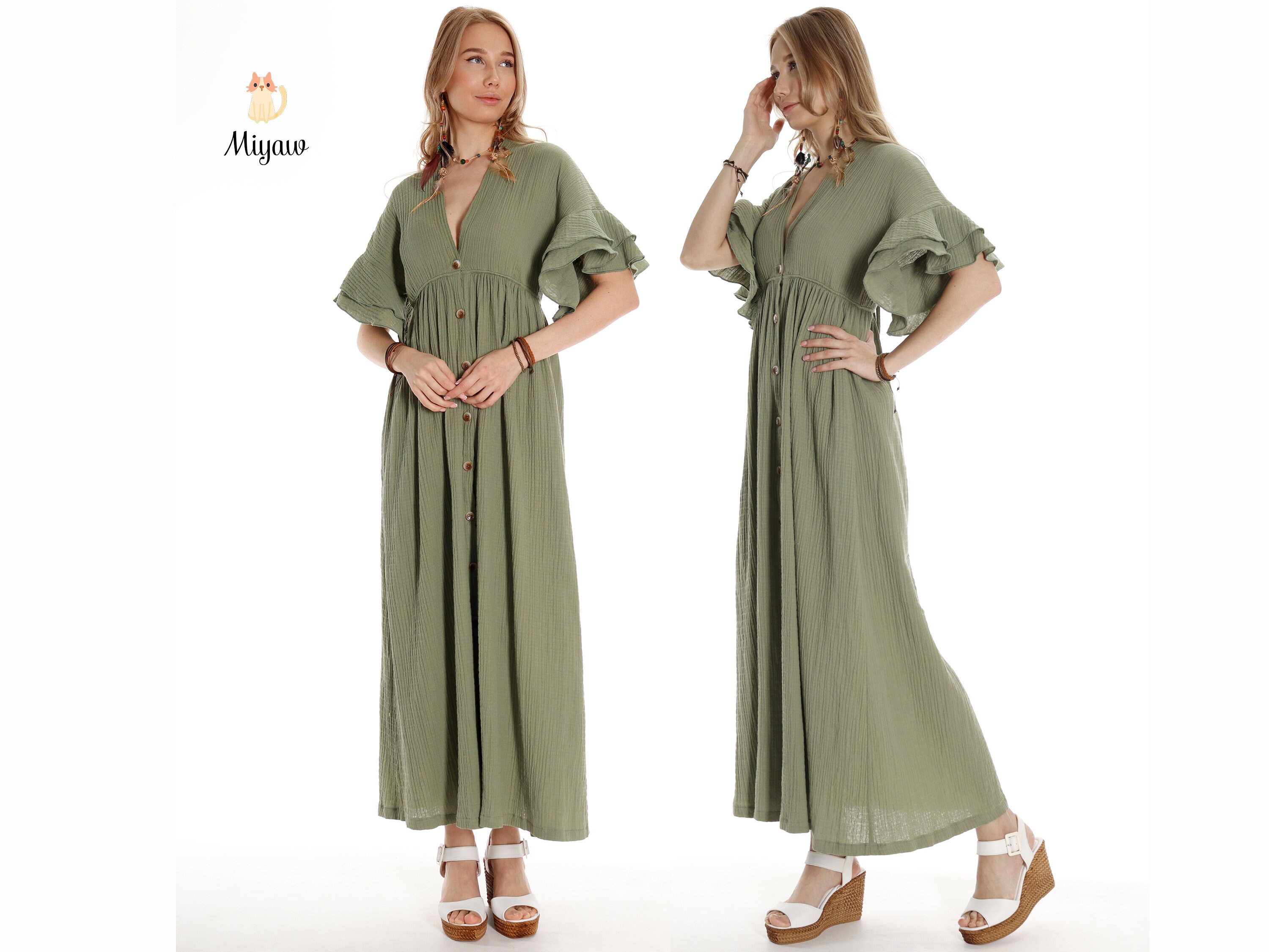 Emma Boho Printed Maxi Dress - Green