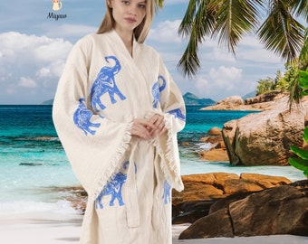 Boho Summer Vibes: Cotton Beach Kimono for Women's Stylish Beach Cover Up