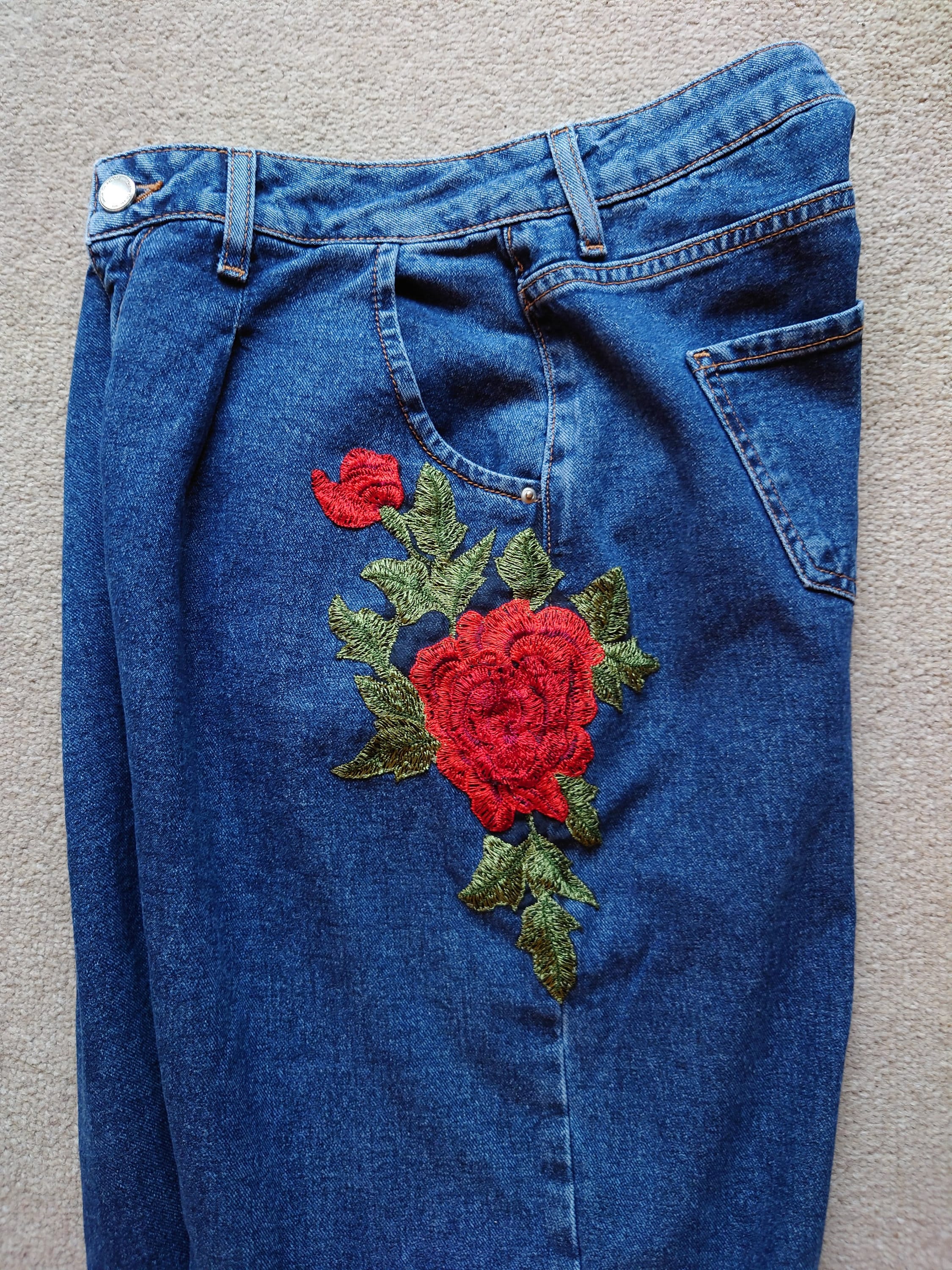 GRLFRND Rose Embroidered Jeans in Blue