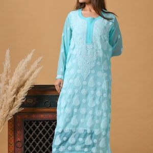 Women Chikankari Georgette Kurti, Soft Georgette Chikan Kurta, women Lucknowi Kurti, Lucknowi Chikankari georgette Kurti -38 Bust Size only