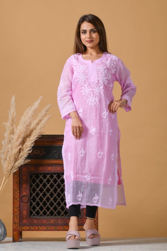 Cotton Fabric Kurti In Baby Pink