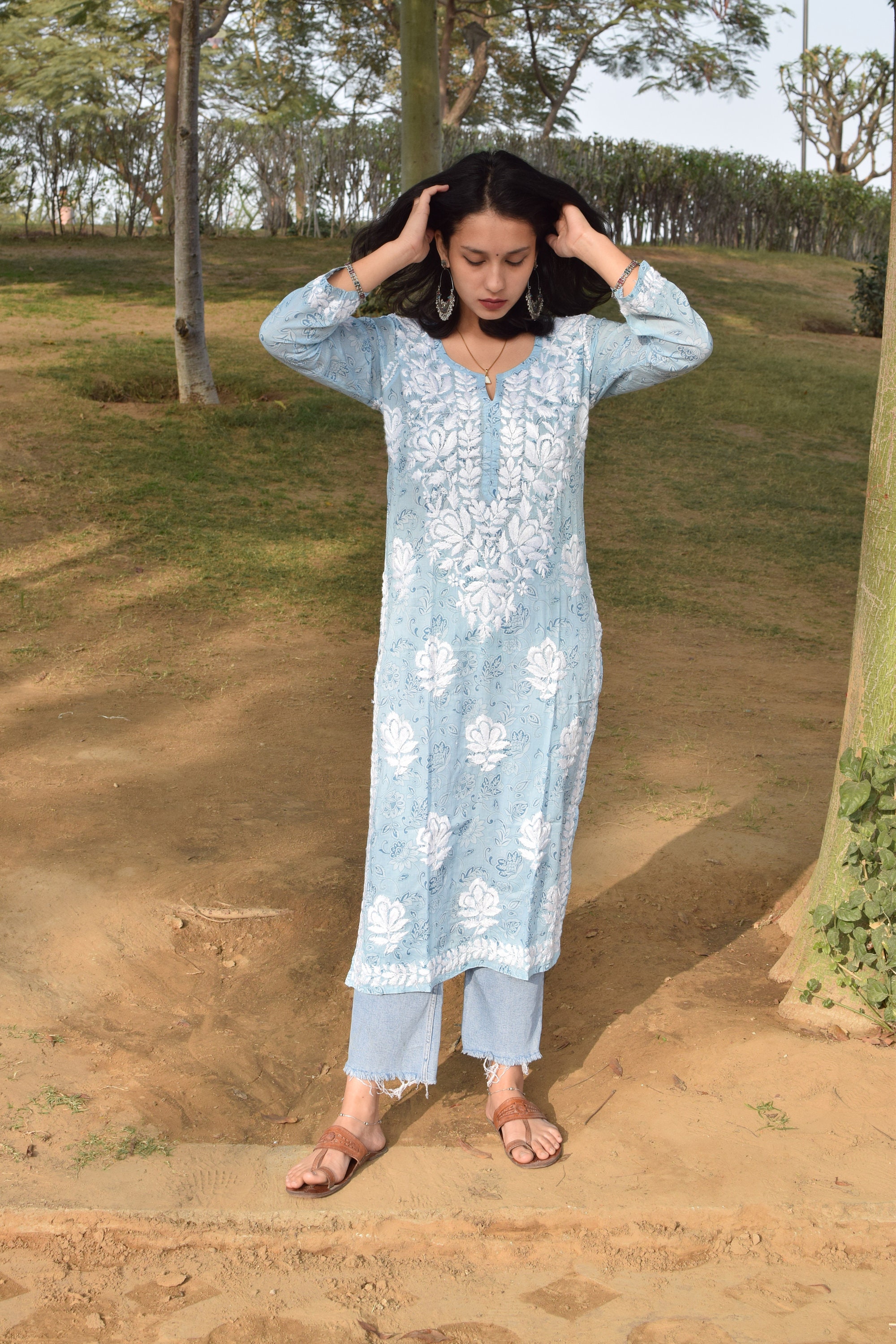 Printed Mulmul Chikankari Short Kurti