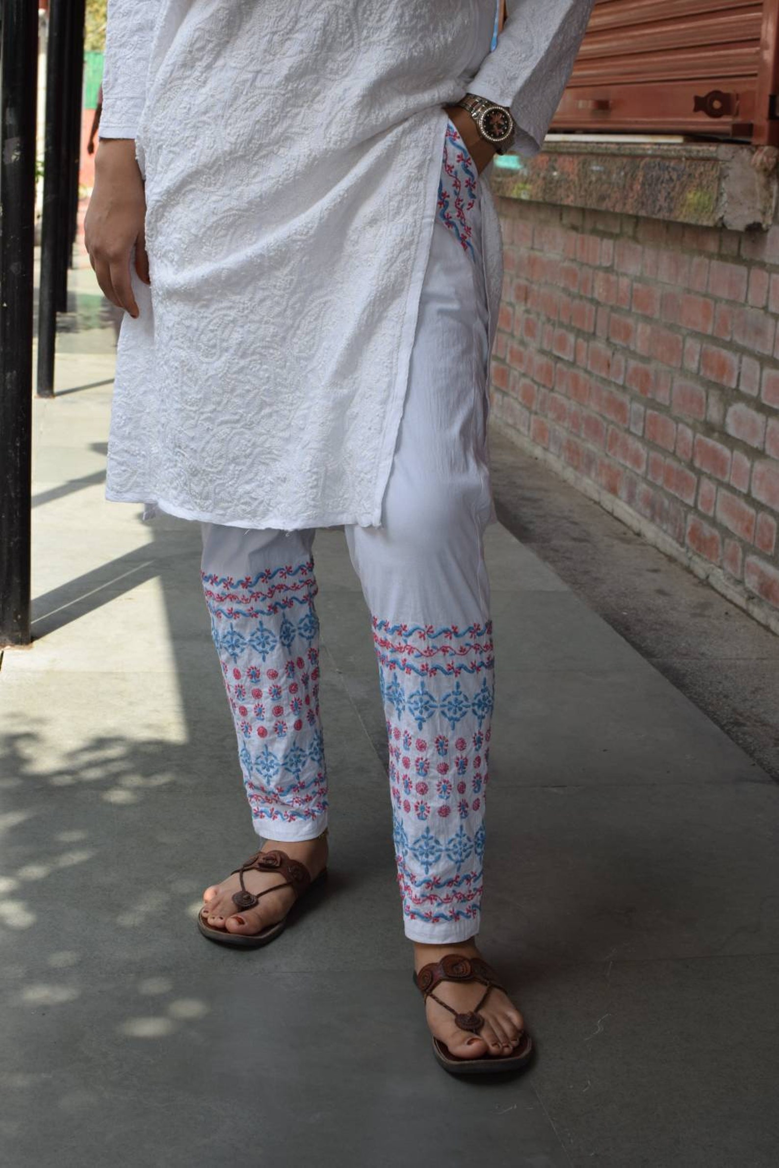 White Chikankari Cotton Pant Cotton Pant Stretchable Pant - Etsy