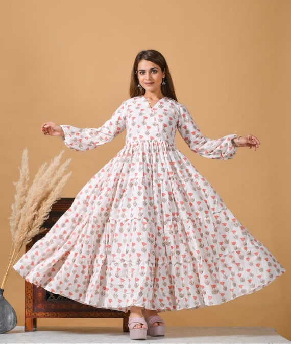 Amazon.com: Women's cotton dress, Hand Block Print dress, Indian Cotton  long sleeve maxi Dress, Summer Dress, Summer Casual Boho Dress, High Waist  Midi Beach Dresses (XS) : Handmade Products