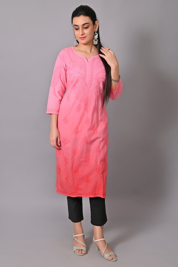 Light Pink Cotton Chikankari Kurti fabric (Kurti Only) – Dress365days