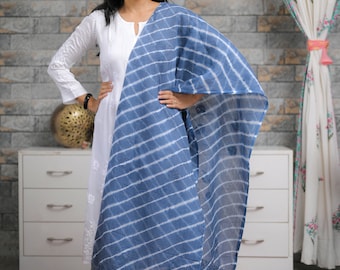 Dupatta de algodón Indigo Kotadoria: bufanda floral Chikankari bordada a mano