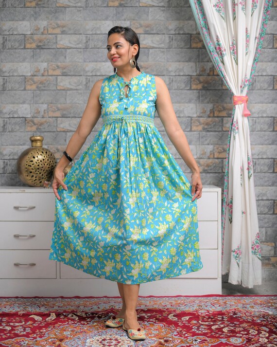 chinese dress ladies Jaipur Cotton Dark Blue Party Wear Maxi With Complete Lining main image 0