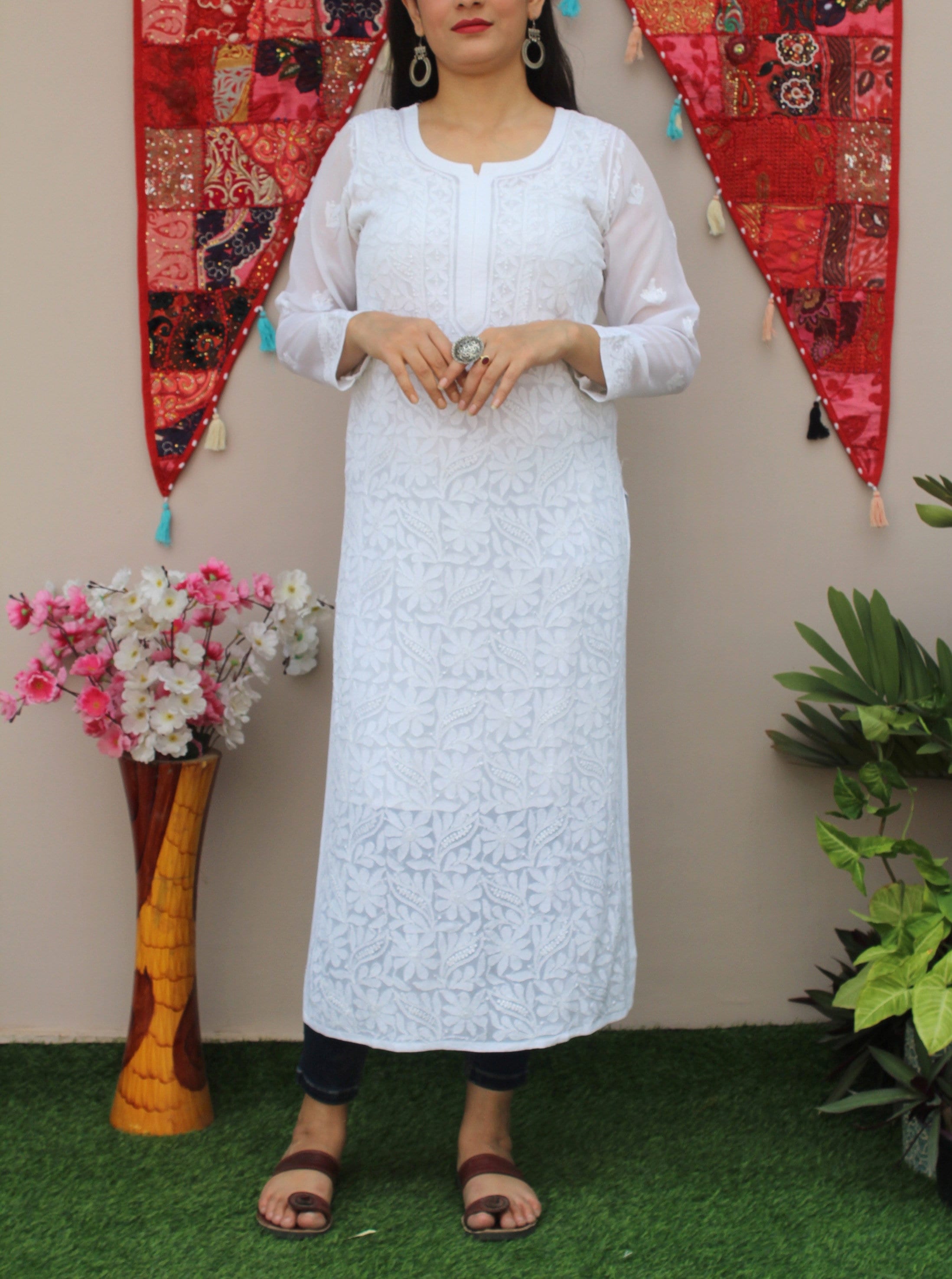 Buy Women Stylish Fashion Cotton Chikankari Office Wear White Color Kurti  Small White at Amazonin