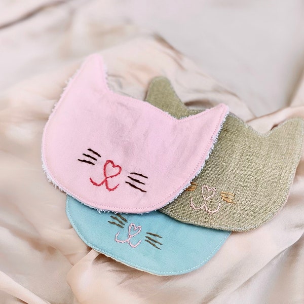Abschminkpads Katzen bestickt - 3er Pack nachhaltige waschbare Abschminktücher In verschiedenen Farben
