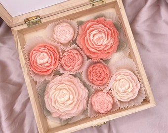 Gift box soaps for Mother's Day with roses in a high-quality wooden box