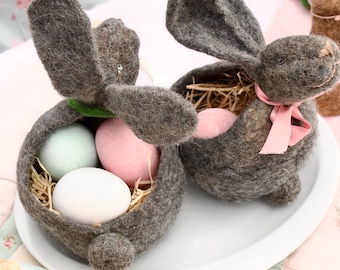 Easter nest bunny felted bunny as a nest - felt bunny for Easter table decoration