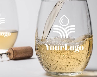 Set of 12 Corporate Wine Glasses Custom Logo Laser Engraved Personalized Christmas Office Party Favors Clients, Employees, Executives Gifts