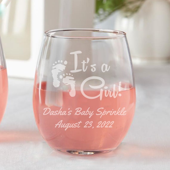 Monogrammed Stemless Wine Glass - Sprinkled With Pink