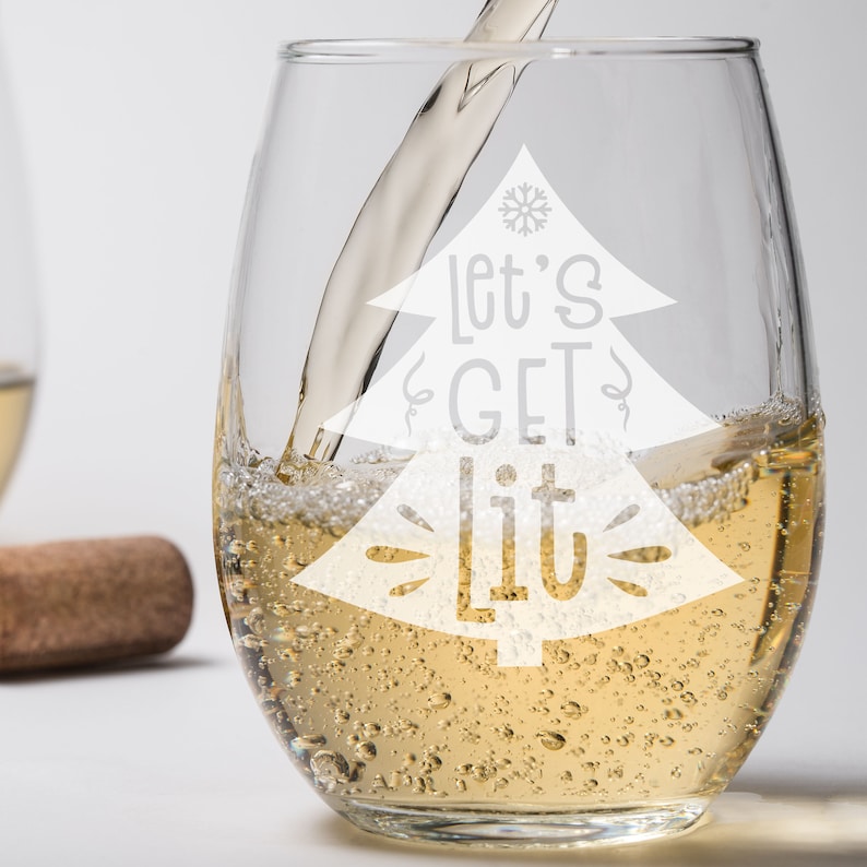 Lets Get Lit Laser Engraved Wine Glass Funny Christmas Gift Office ...
