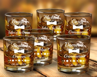 Monogrammed Engraved Set of 6 Groomsmen 3 Designs Whiskey Glass Gifts Personalized Rocks Glasses Wedding Party Groomsmen Best Man Gifts