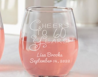 Set of 12 Personalized Birthday 30th 40th, 50th 60th 70th Party Favors Stemless Wine Glasses Birthday Favors 50th 25th Anniversary favors