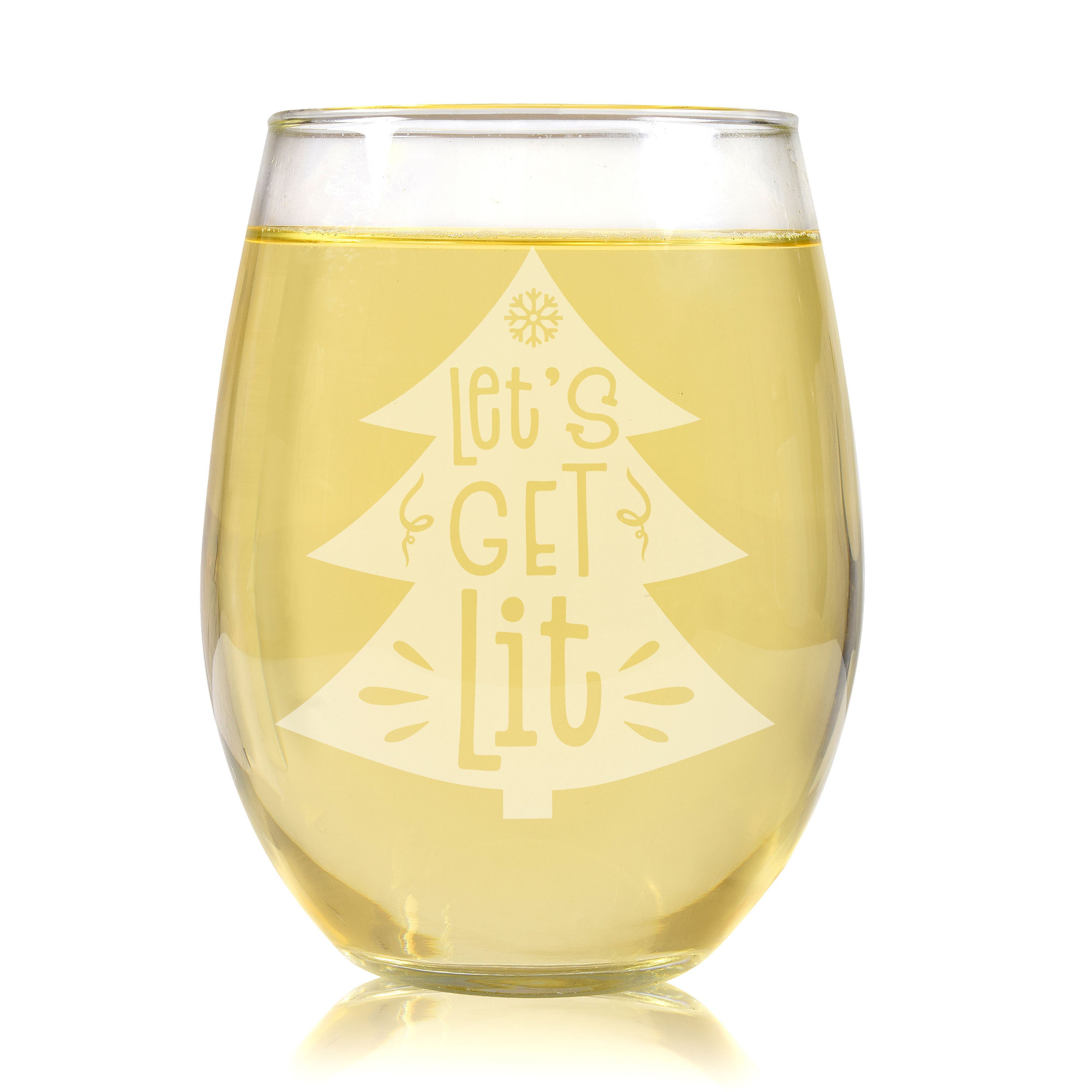 Lets Get Lit Laser Engraved Wine Glass Funny Christmas Gift Office ...