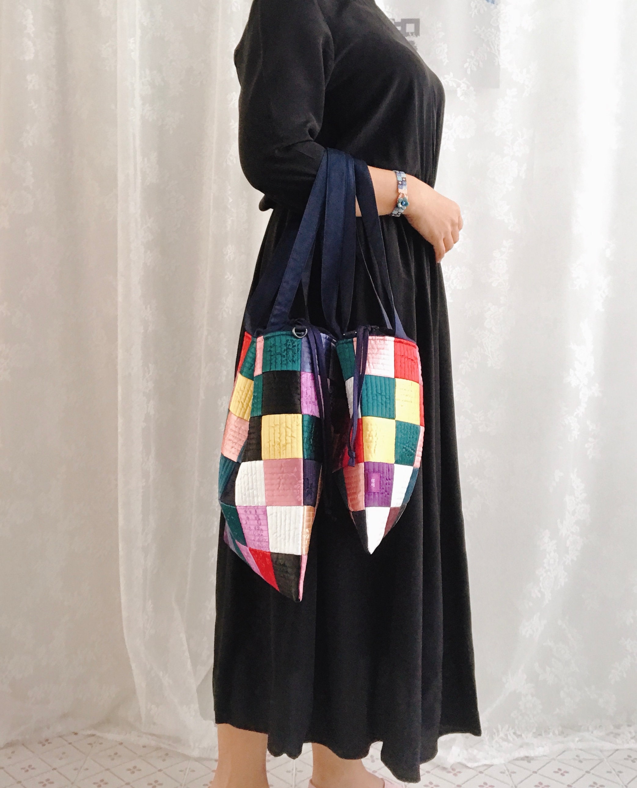 Korean Patchwork Tote Bagpatchwotk Totekorean Quilted Etsy UK