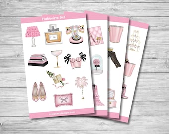 Fashionista Girl Stickers, Glamour Girl Stickers, French Fashion, Planner Stickers, Laptop Stickers, Phone Stickers, Scrapbook Stickers