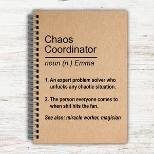 Chaos Coordinator, Funny Personalised Notebook, Custom Rude Notebook, Personalised Gifts, Work Gifts, Gifts for Colleagues, Secret Santa