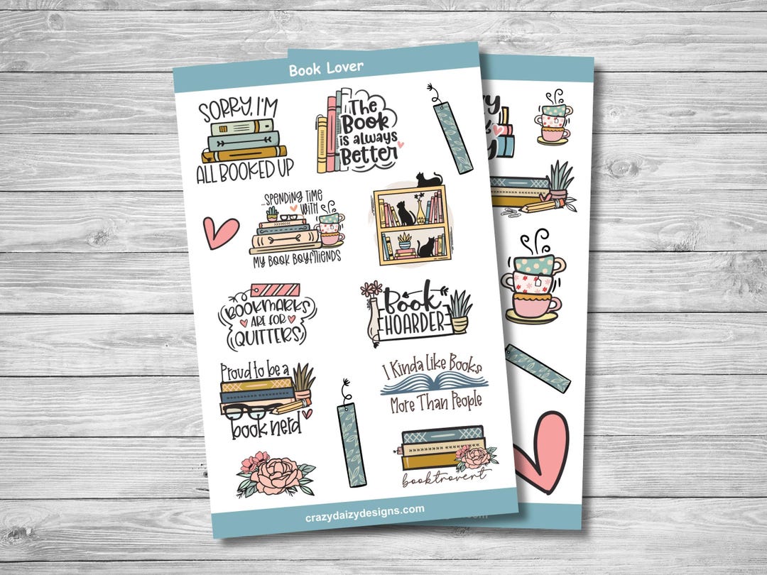 28 Book Lover Stickers, Reading Quotes, Books and Cats, Cozy Book ...
