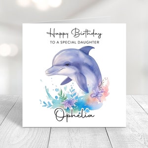 Carte d'anniversaire personnalisée avec un dauphin, carte faite main pour fille, maman, soeur, ami, cartes pour la famille, cartes faites main pour elle, cadeaux dauphin