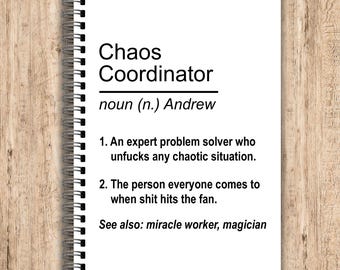 Chaos Coordinator, Funny Personalised Notebook, Custom Rude Notebook, Personalised Gifts, Work Gifts, Gifts for Colleagues, Secret Santa