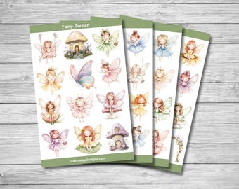 Stickers jardin de fées, aquarelles pastels de fées, de papillons et de maison de fée pour agendas, journaux et albums de scrapbooking, Fairycore