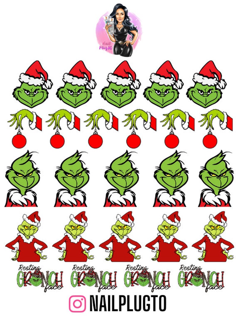 Christmas The Grinch Water Decals Designer Nails Nail Etsy