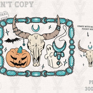 Halloween turquoise png,skull  cattle ,Western trendy design png, sublimation design, cowgirl vibes png,vintage png,fall season png