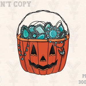 Halloween turquoise pumpkin png,Western trendy design png, sublimation design, cowgirl vibes png,vintage png,fall season png