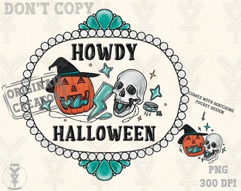 Howdy Halloween Türkis png, Skelett, westliches trendiges Design png, Sublimationsdesign, Cowgirl Vibes png,vintage png,Herbstsaison,Gespenst