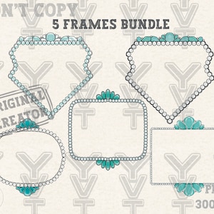 Frames turquoise bundle 5 png, cowgirl trendy PNG Sublimations, western Designs Downloads, T-shirt Design Sublimation Downloads,gemstone