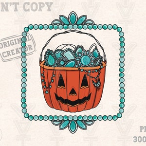 Halloween turquoise pumpkin png,Western trendy design png, sublimation design, cowgirl vibes png,vintage png,fall season png