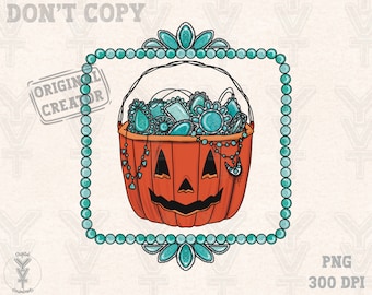 Halloween turquoise pumpkin png,Western trendy design png, sublimation design, cowgirl vibes png,vintage png,fall season png