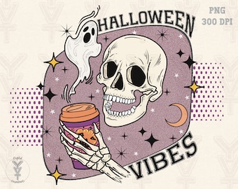 Halloween Vibes png Skelett Kaffee,spooky trendy design png,retro Halloween Sublimationsdesign,spooky vibes png,scary png,Herbstsaison png,