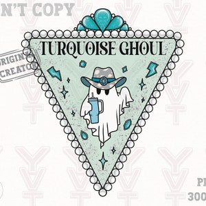 Halloween turquoise ghost png Stanleey cup inspired,western design png, sublimation design, spooky vibes png,31 October png,fall season png