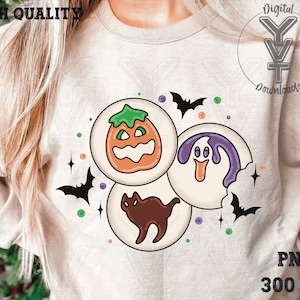 Halloween pumpkin cookies spooky trendy cute bat png,ghost Boo -jee fall season trendy design png, sublimation design,hand drawn png