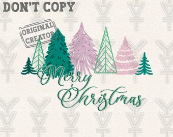 Weihnachtsbaum 2 png grün und rosa, frohe Weihnachten png, trendiges Design png, Sublimationsdesign, Weihnachtsstimmung png, süßer png, Retro Feiertage